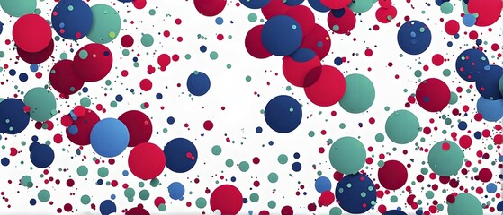 Abstract New Years Eve confetti explosion, with minimalist colored squares and circles falling through an empty white background, AI generated