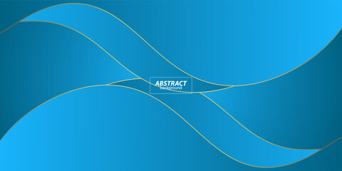 Blue geometric business banner design. Creative banner design with wave shape and gold lines as template. Simple design on horizontal banner. Vector eps10