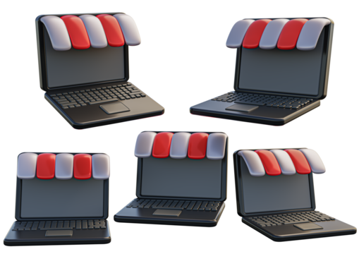 3d illustration of online shop on laptop transparent background, 3d rendering