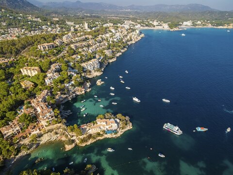Aerial view, Costa de la Calma, Cala Fornells, Majorca, Balearic Islands, Spain, Europe