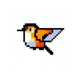 Fototapeta premium Pixel art illustration of a cute little hummingbird on a white background