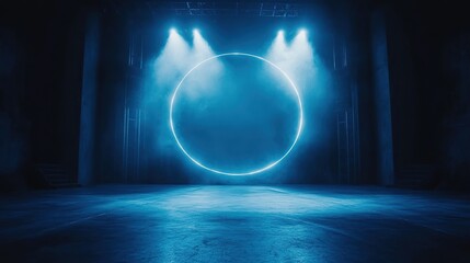 Abstract technology background futuristic stage hall round blue empty stage lighting stage spotlight background