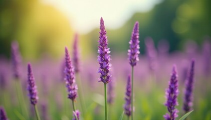 Obraz premium Tall purple stalks sway gently in the summer breeze, gentle, tall