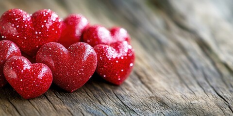A collection of red hearts arranged on a wooden surface, perfect for Valentine's Day or romantic occasions