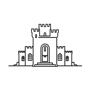 Majestic Medieval Castle Fortress Silhouetted Against Dramatic Skyline Landscape