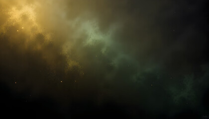 Fototapeta premium Black green brown yellow gold olive abstract background. Color gradient ombre. Noise grain rough grunge. Light dark shades. Glow shine shimmer. Toned fabric cloth. Design. Template