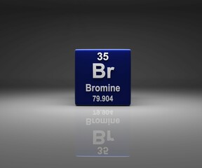Cube with Bromine number 35 periodic table, 3d rendering
