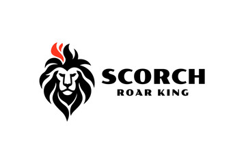 lion fire flame logo design template