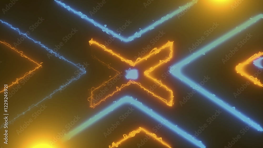 Poster abstract neon tunnel with reflection, computer generated background, 3d rendering