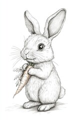 Obraz premium Adorable Baby Bunny with Carrot . Children coloring page