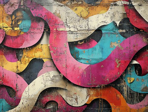Fototapeta Vibrant Abstract Graffiti Wall Art Colorful Swirls Texture