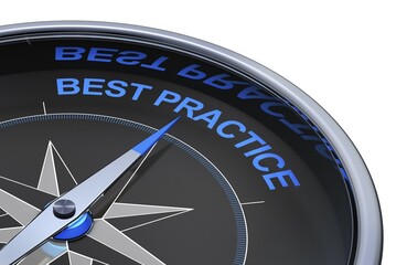 3D rendering of an compass with the words best practice - obrazy, fototapety, plakaty