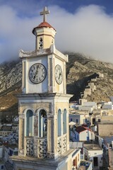 Kimisis Theotokou Church in the mountain village of Olympos, Karpathos, Dodecanese, South Aegean,...