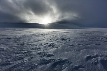 Sun with clouds and snow, Kungsleden or king's trail, Province of Lapland, Sweden, Scandinavia, Europe