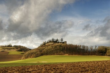 Fototapeta premium Maegdeberg Castle with cumulus Clouds in the background, Baden Wuerttemberg Germany