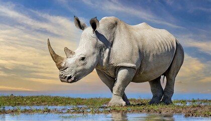 Obraz premium AI generated, animal, animals, mammal, mammals, biotope, habitat, one, individual, foraging, wildlife, rhinoceros, white rhinoceros (Ceratotherium simum), white-lipped rhinoceros, white rhino
