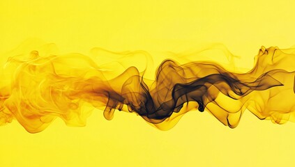 Abstract black smoke waves on vibrant yellow background, modern minimalist artistic design, vibrant contrast, high quality