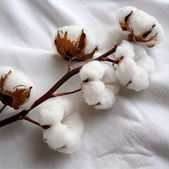 cotton buds on a white, Cotton Flowers on Pristine White Fabric and Tree Cotton Buds,cotton buds on a white, cotton plant flower white nature agriculture