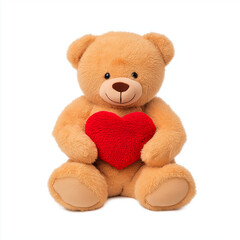 Obraz premium A teddy bear holding a heart, Valentine’s Day plush toy, vector illustration, cute and adorable, isolated on white background