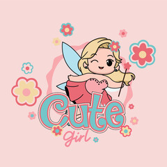 Beautiful girl surrounded by flowers and hearts, romantic and dreamy background.