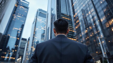 Vision of Success: Businessman Overlooking the City Skyline