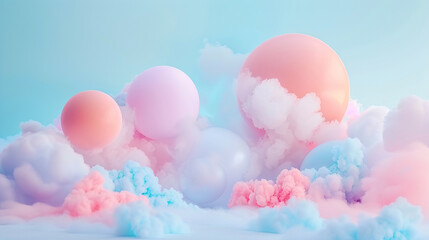 Pastel Clouds with Floating Spheres