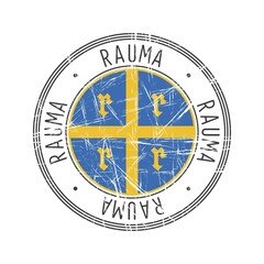 Rauma city, Finland. Grunge postal rubber stamp over white background