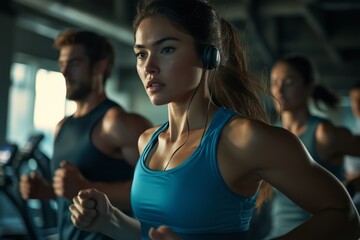 Fototapeta premium Workout Session A group passionately engaged in various fitness activities, showcasing their dedication and determination in achieving peak performance and health through exercise