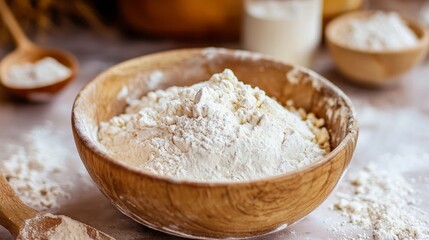 Fototapeta premium Bowl of flour with rustic kitchen elements