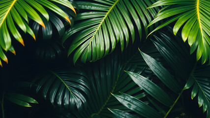 Monstera and palm leaves jungle texture
