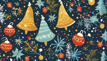 Abstract mix of traditional Christmas symbols arranged in a vibrant modern style, AI generated