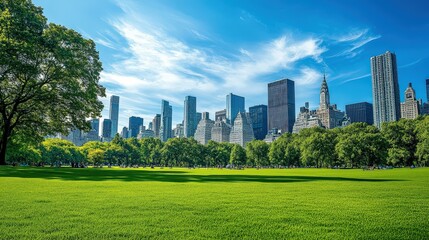 Fototapeta premium lush city park with pristine grass areas, perfect for a family outing.