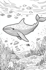 Obraz premium Majestic Whale in a Coral Reef Coloring Page . Children coloring page
