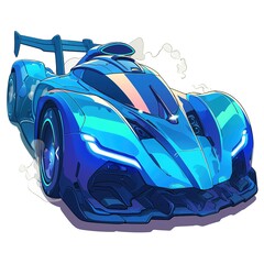 blue drag racing car splash isolated in white background for digital printing and poster.