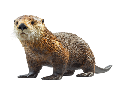 Small brown otter is standing on transparent background