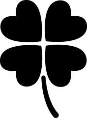 Four-Leaf Clover silhouette.
Shamrock simple shape black silhouette.
Saint Patrick's Day element.
Good for greeting card,poster, banner, leaflet.
Transparent background.