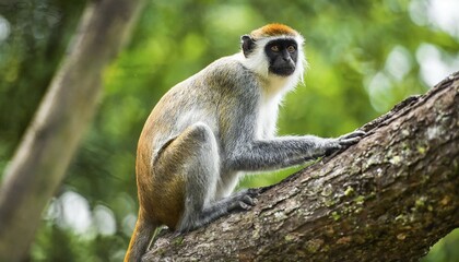 Obraz premium AI generated, animal, animals, mammal, mammals, biotope, habitat, one, individual, Africa, foraging, wildlife, monkeys, primates, (Chlorocebus pygerythrus), diana monkey