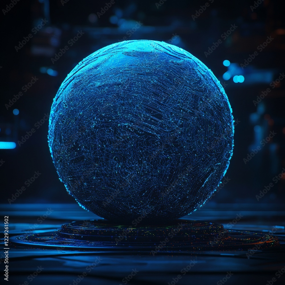 Poster abstract 3d sphere with twist lines, creating glowing lines that form a futuristic logo design, rese