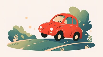 Original retro print car driving on the road. T-shirt design, Stickers, Beautiful, Bright Colors, Cartoon