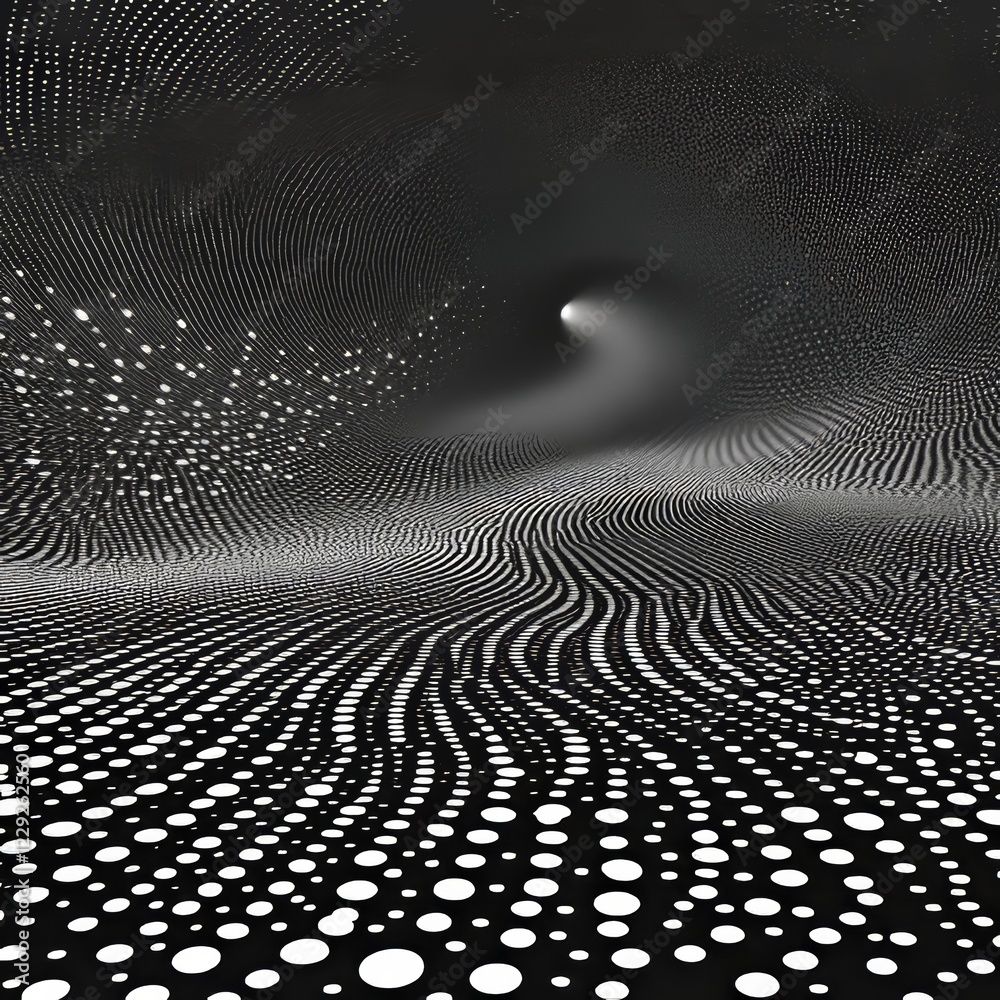 Poster abstract 3d sphere composed of points in a futuristic technology style. sphere particles against a m