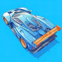 Outline of a racing car. Isolated on blue background, for t-shirt design, print and for business purposes., Sticker,Detailed Background