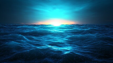 Fototapeta premium Abstract blue digital background with big data visualization and a science theme. Complex big data structures interconnect through a network of lines