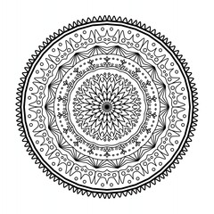 Mandala design isolated on white background.  Black and White Line Art.