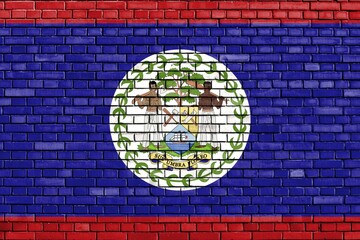 Flag of Belize painted on brick wall