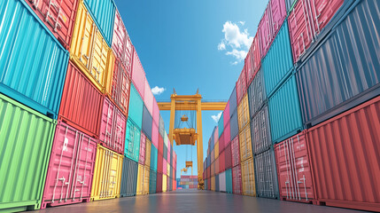 Fototapeta premium Vibrant shipping containers in a busy port environment