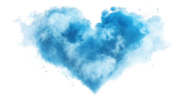 Vibrant blue heart-shaped cloud on transparent background. Transparent background - Powered by Adobe