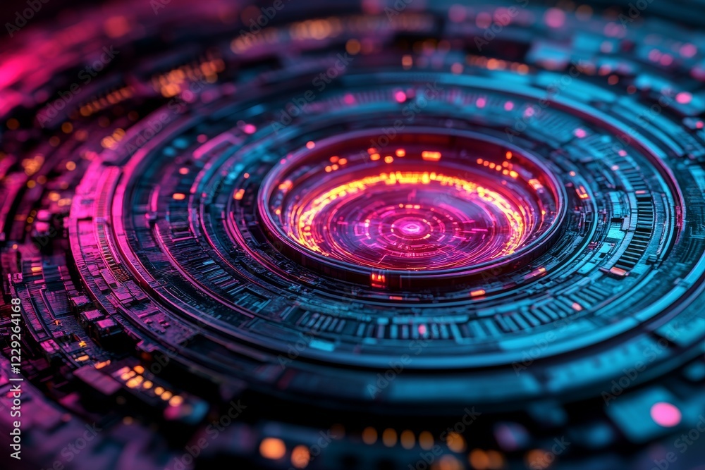 Poster circle interface for future technology. hud design feature. sci-fi target pointer. screen with ai su