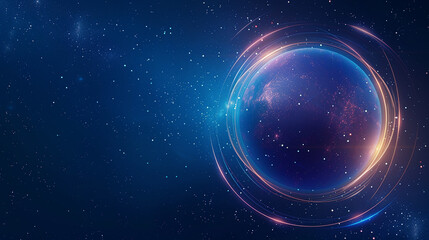 Futuristic Cosmic Planet with Glowing Orbit in Deep Space