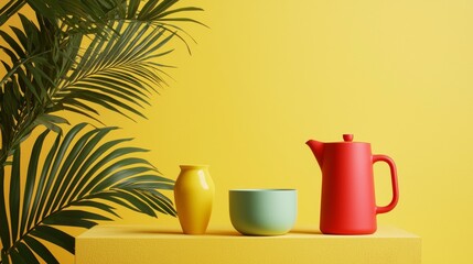 Colorful tabletop decor with bold yellow accents