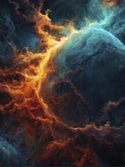 Fototapeta premium Swirling, colorful clouds of a nebula with glowing light and scattered stars, AI generated